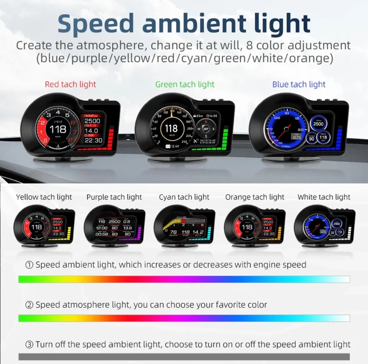 Velocímetro Contagiro Temperatura Hud Head Up Display Obd2 - Imagem 4